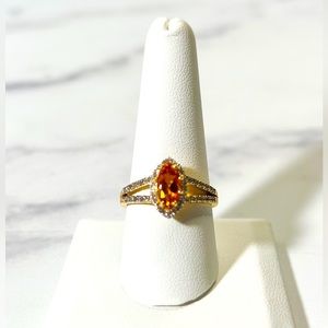 0.79ct Marquise Madeira Citrine w/0.29ctw Round White Zircon 18K YG Over SS Ring